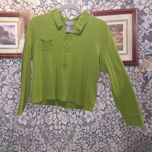 Motto army apple green crop top small chest pocket stretchy corduroy material